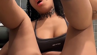 Black Beauty Almost Gets Caught While Masturbating With A Toy In The Gym Bathroom